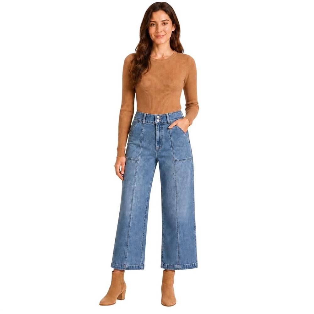 Hudson Los Angeles High Rise Wide Leg Cropped Jeans Medium Wash Blue Size 8/29